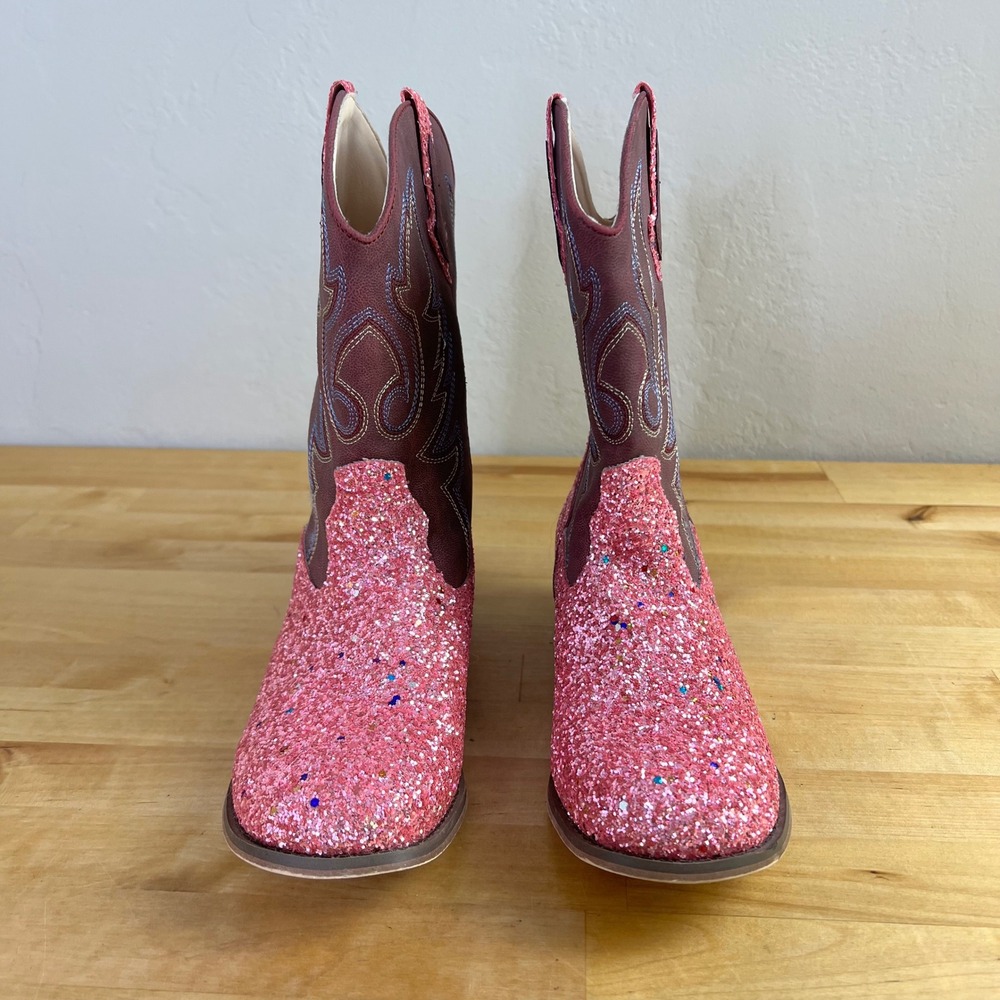 Cowboy Boots Pink Glitter Western Kids Size 5 Embroidered Cowgirl Unbranded - Picture 3 of 9